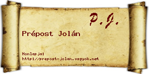 Prépost Jolán névjegykártya